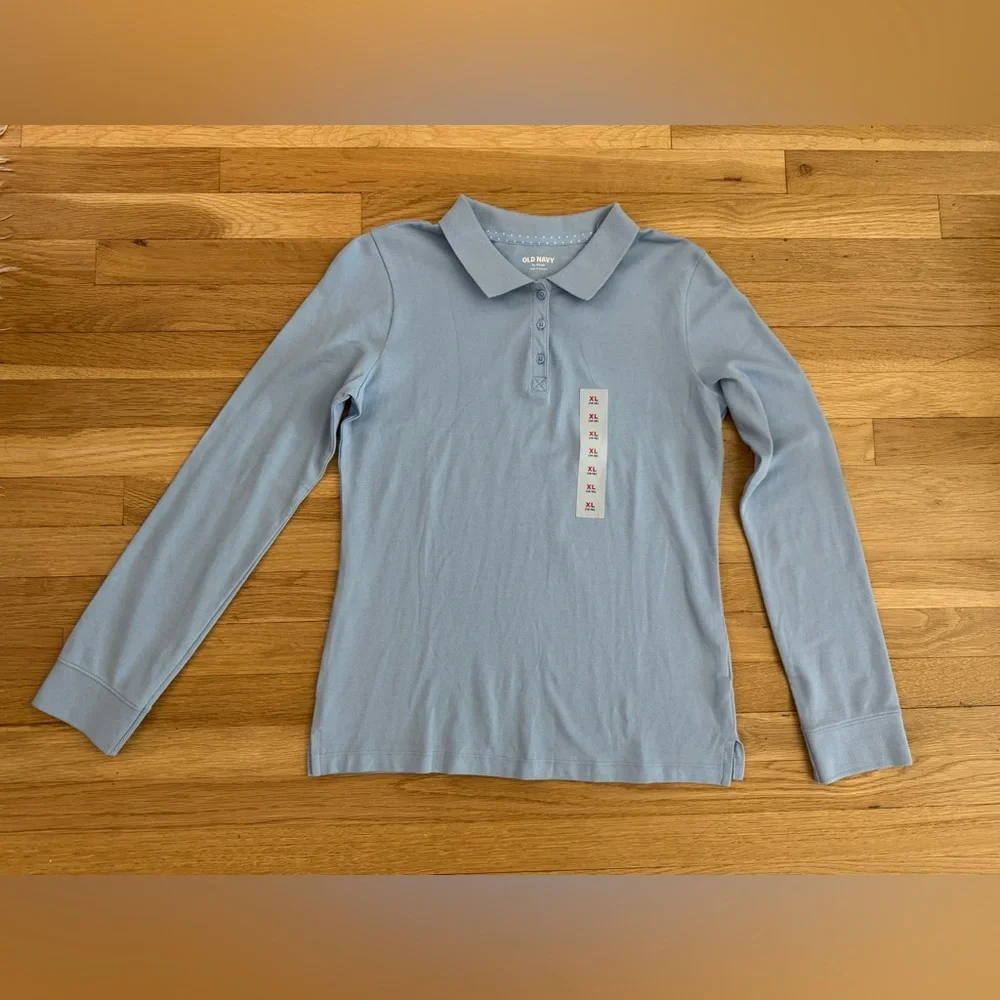 Old Navy Uniform Pique Long Sleeves Polo Shirt for Girls in Light Blue